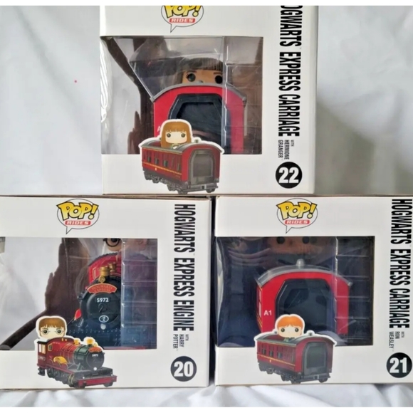 Funko Pop! Rides Hogwarts Express Engine #20 Harry Potter #21 Ron & #22 Hermione - Picture 1 of 16